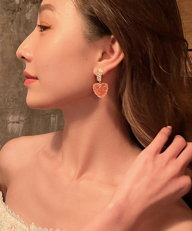 Cute Pink Copper Alloy Peach Heart Drop Earrings RB027