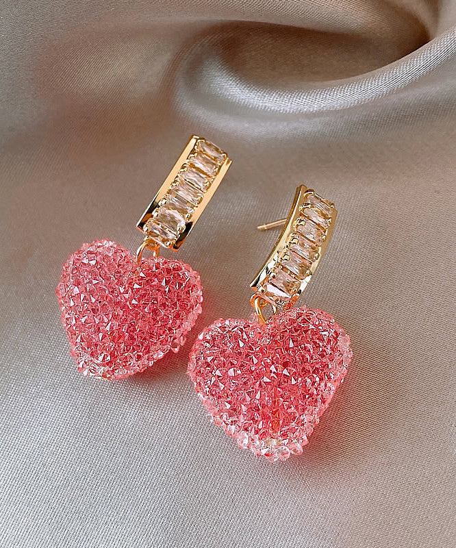 Cute Pink Copper Alloy Peach Heart Drop Earrings RB027