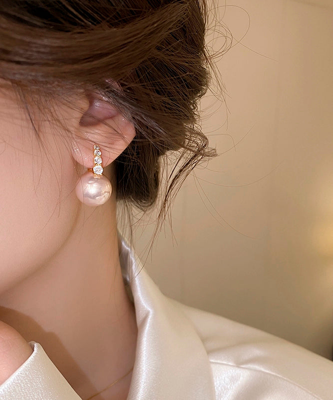 Cute Earrings Copper Pink Alloy Pearl Hoop