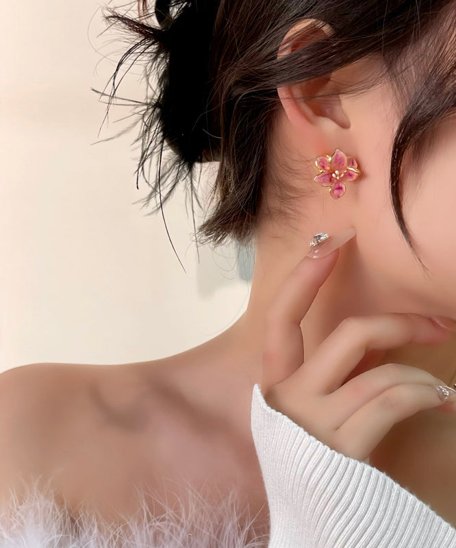 Tropfen Ohrstecker Niedliche Florale Glasur Ohrringe Kupfer Pink