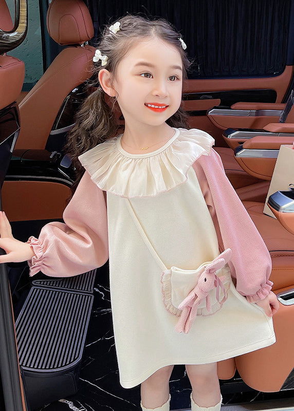 Jolie robe longue rose pour enfant à manches lanternes TG006