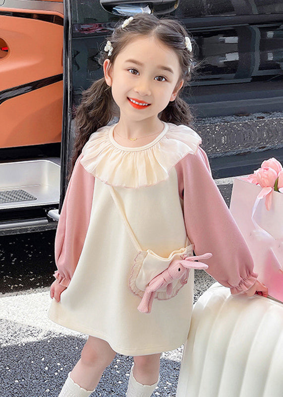 Jolie robe longue rose pour enfant à manches lanternes TG006