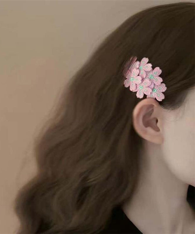 Cute Hairpin Pink Embroidery Knit Floral