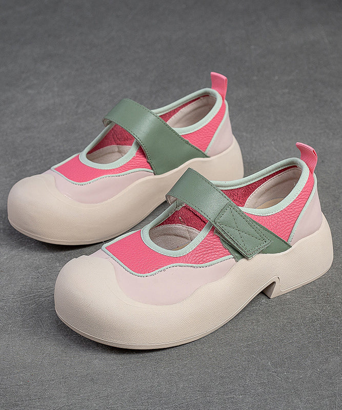 Cute Pink Splicing Buckle Strap Chunky Loafers Shoes JJ010