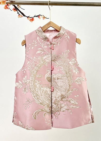 Cute Pink Stand Collar Embroidered Nail Bead Side Open Waistcoat Fall AG1037