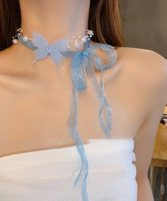 Collier mignon en perles de zircon, papillon, tulle rose, princesse