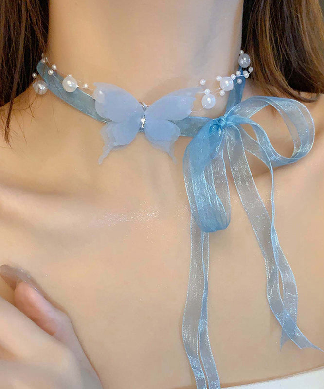 Collier mignon en perles de zircon, papillon, tulle rose, princesse