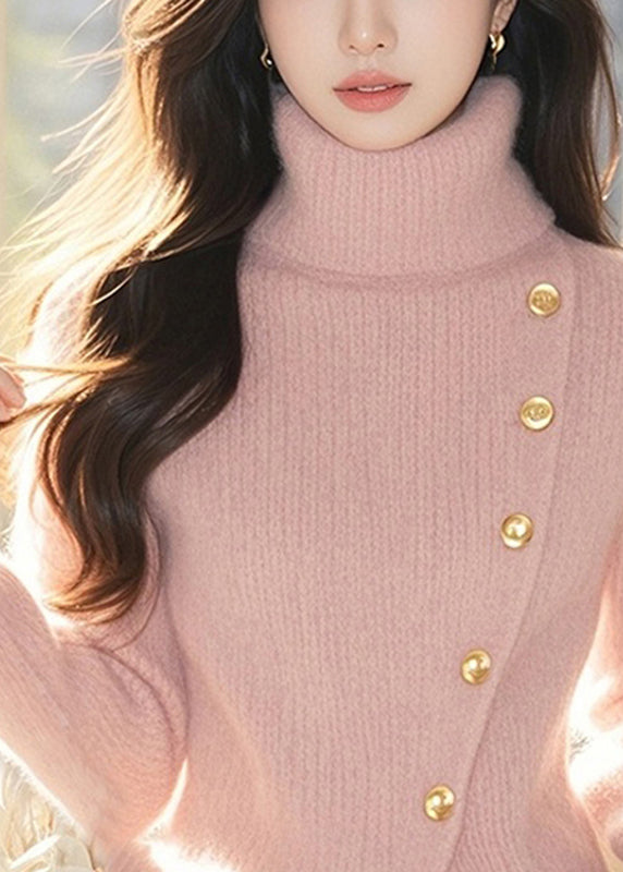 Cute Pink Turtleneck Cotton Knit Sweater Tops Spring TO026