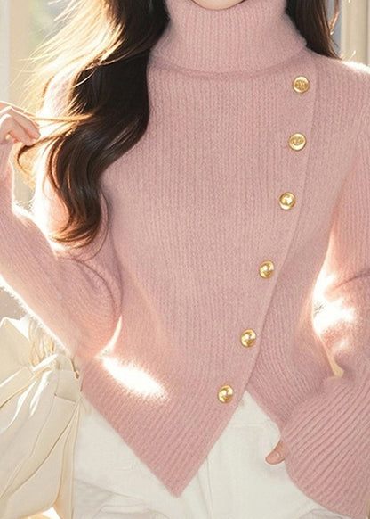 Cute Pink Turtleneck Cotton Knit Sweater Tops Spring TO026