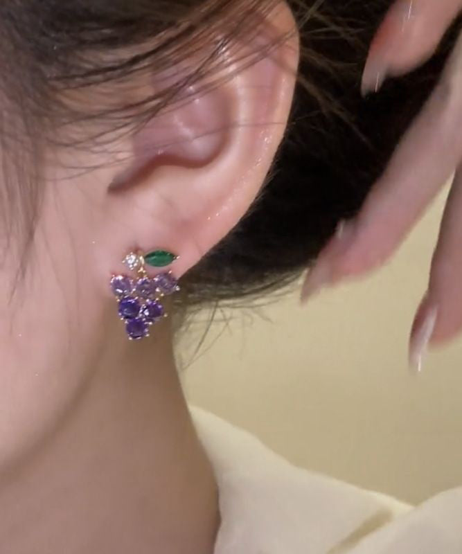 Purple Grapes Alloy Zircon Earrings Stud Cute