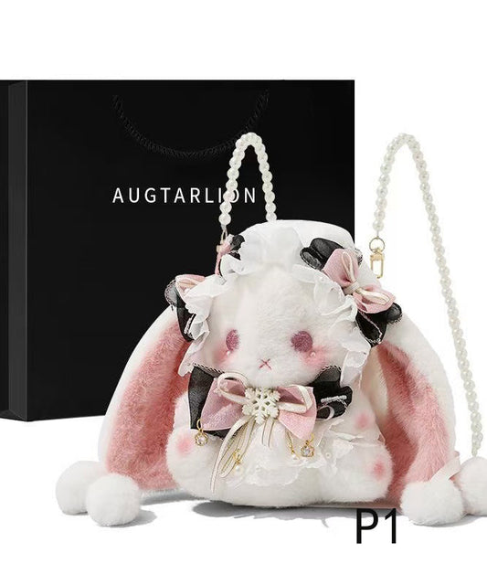 Decorated Faux Bag Rabbit Cute Bow Doll Fur Backpack