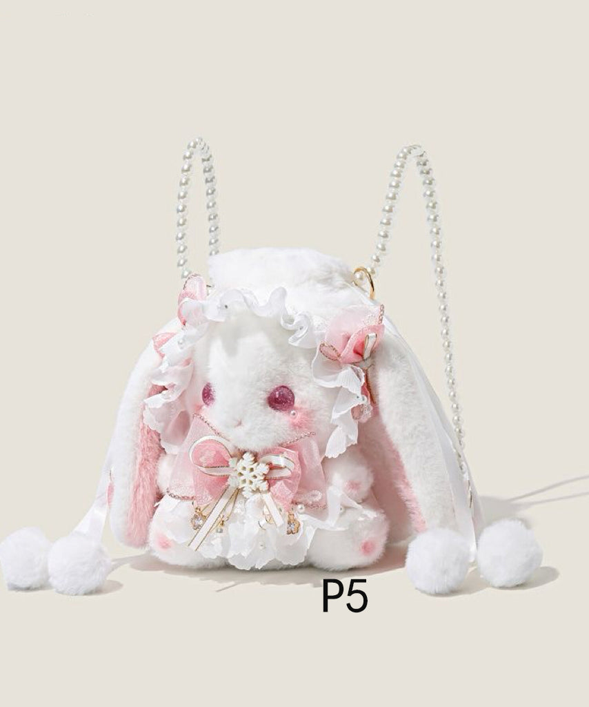 Decorated Faux Bag Rabbit Cute Bow Doll Fur Backpack