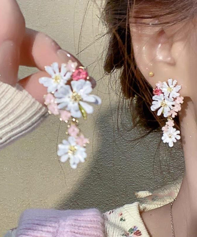 Boucles d'oreilles pendantes en cuivre à motif floral arc-en-ciel