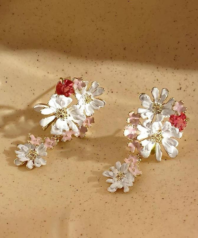 Boucles d'oreilles pendantes en cuivre à motif floral arc-en-ciel