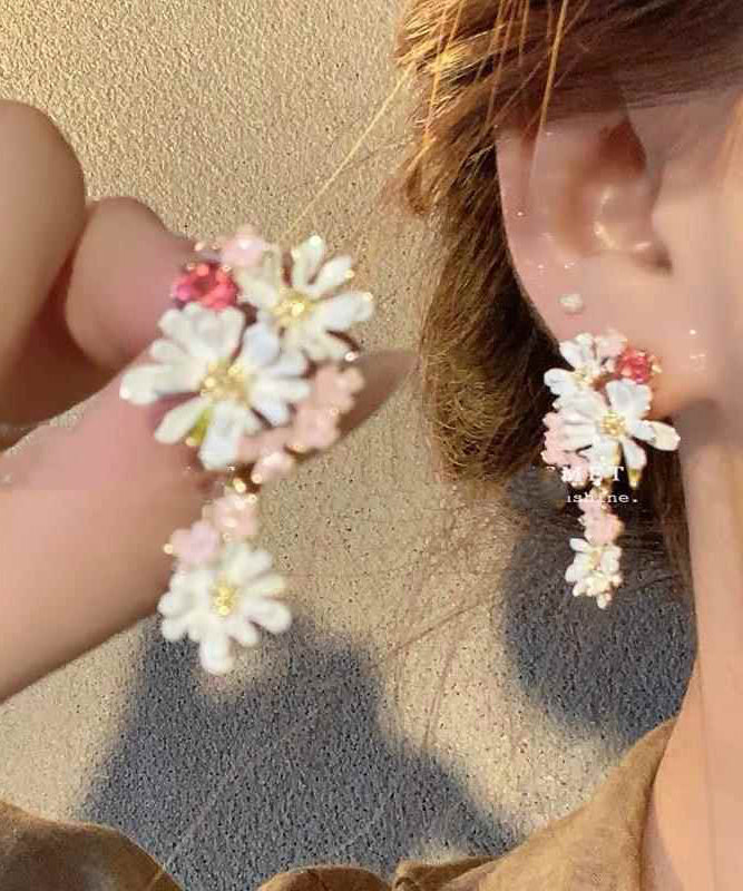 Boucles d'oreilles pendantes en cuivre à motif floral arc-en-ciel