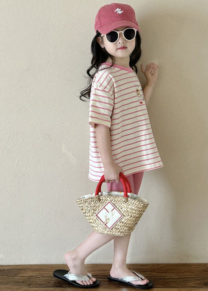 Cute Striped Kids T Shirt And Shorts Two Piece Set Summer YU1068