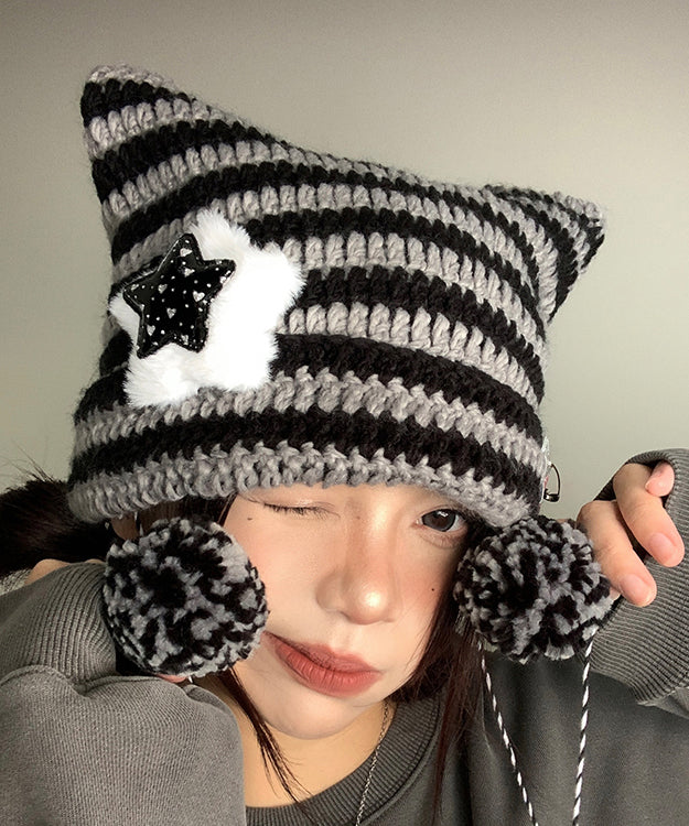 Cute Striped Knitted Cat Ear Boonie Hat Autumn And Winter WI024