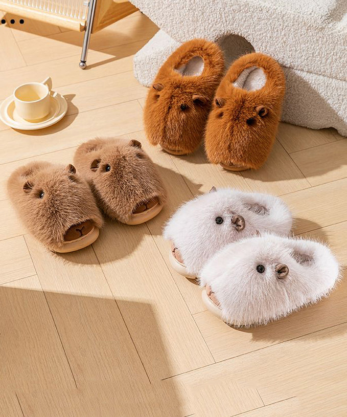 Cute Stylish Comfy Fuzzy Fur Slippers Shoes Brown TQ065