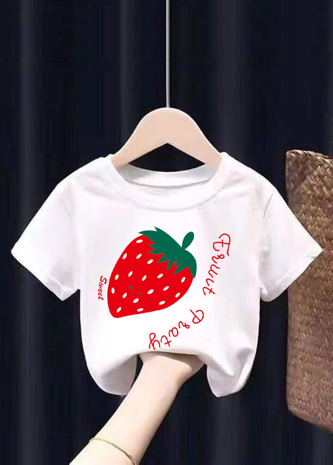 Cute White Graphic Print Patchwork Kids Tops Summer YU1089