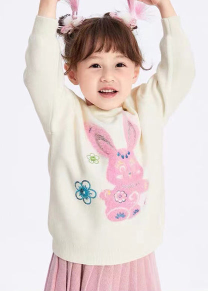 Cute White O-Neck Patchwork Cotton Knit Kids Sweaters Winter WL039