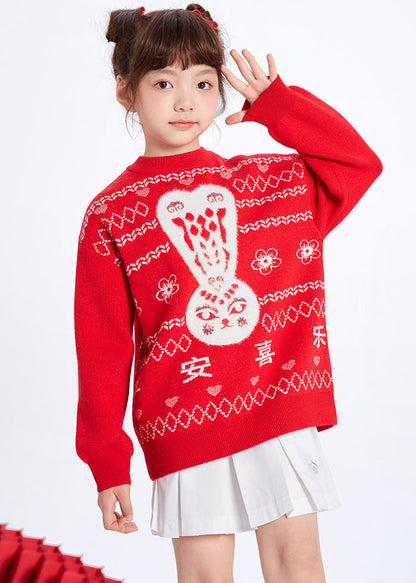 Cute White O-Neck Patchwork Cotton Knit Kids Sweaters Winter WL039