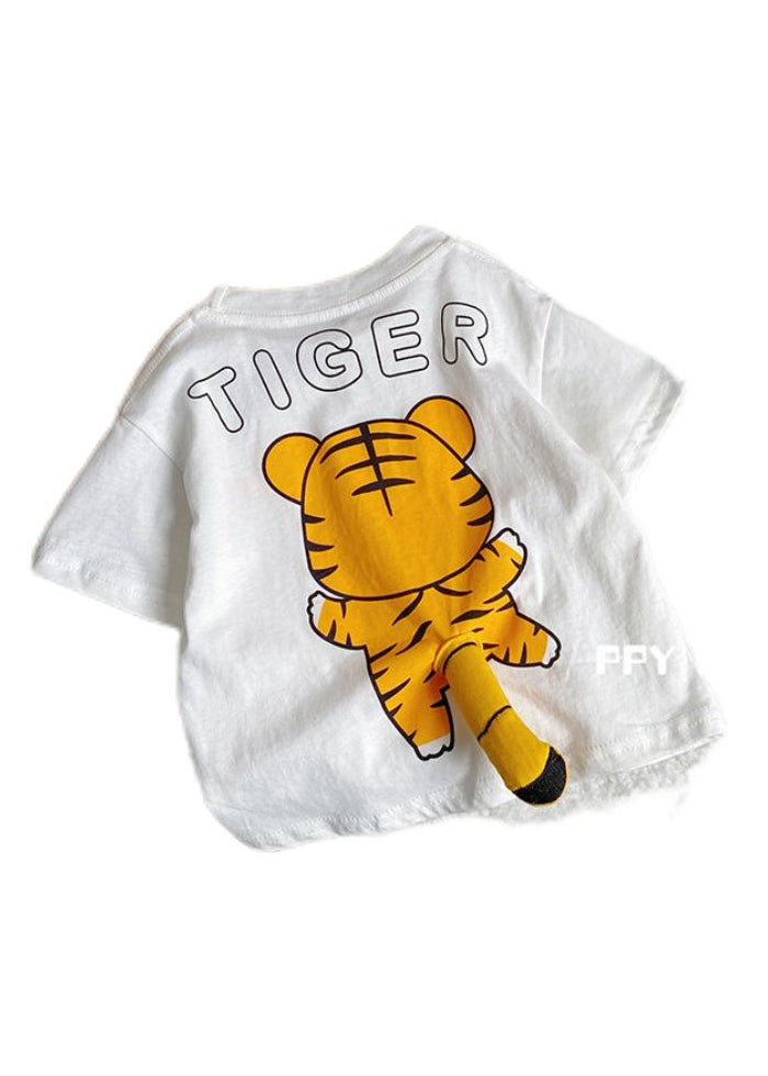 Cute White Tiger Animal Print Kids Top Summer YU1074