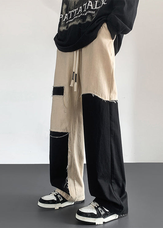 Pantalons décontractés en coton patchwork pour hommes, style DIY, asymétriques