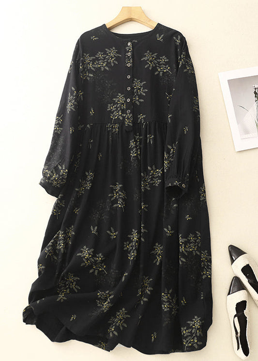 Robes longues en lin imprimées à faire soi-même, noires et surdimensionnées