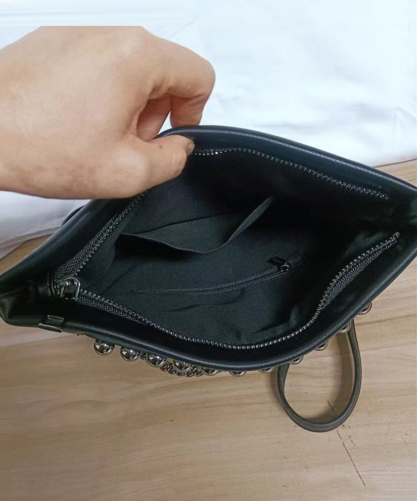 DIY Schwarze Nietenkette LinkedFaux Leder Satchel Handtasche UU1091