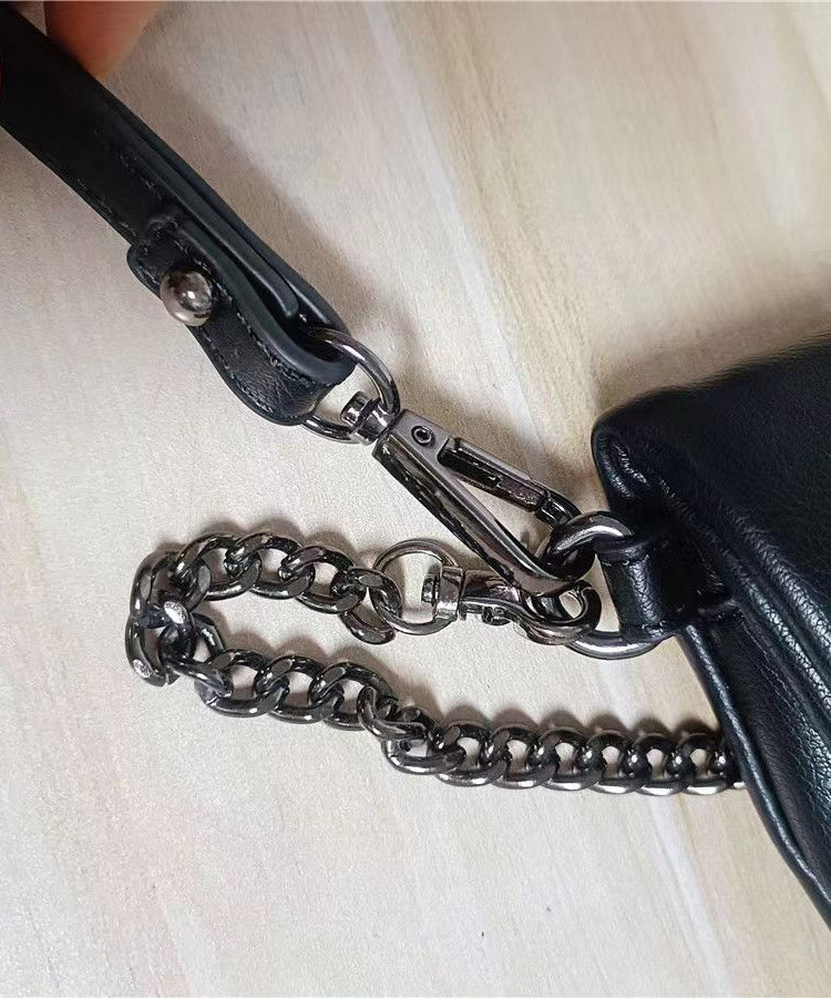 DIY Schwarze Nietenkette LinkedFaux Leder Satchel Handtasche UU1091