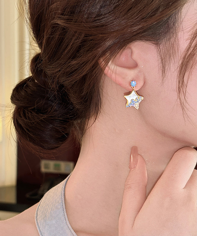 Alloy Blue Starfish Copper Shell DIY Earrings Zircon Drop