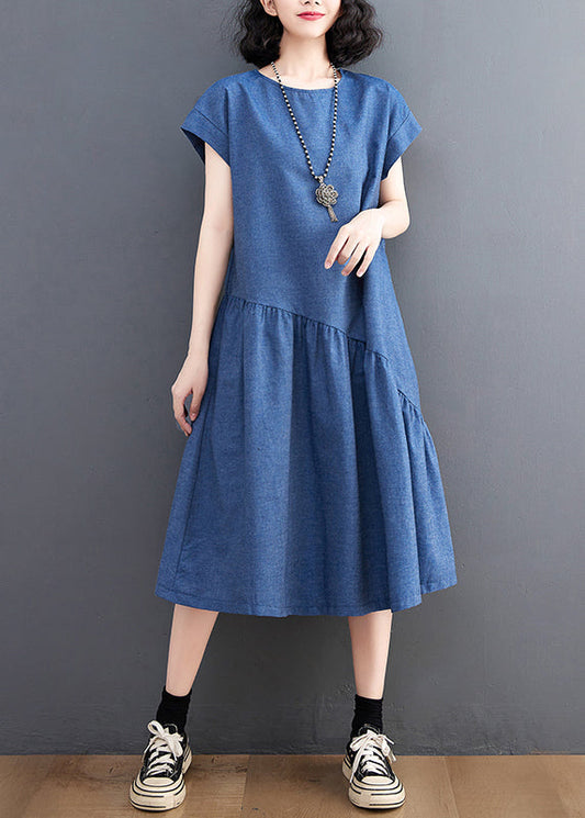 Robe patchwork bleu marine pour les fêtes, denim asymétrique DIY pour l'été