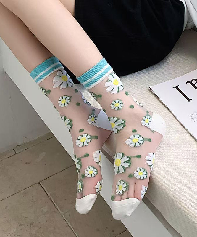 DIY Wadenlange Socken aus durchsichtigem Jacquard-Netzstoff mit Blumenmuster KJ047