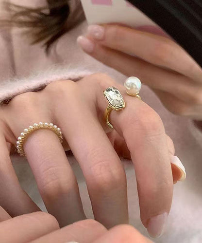 DIY Gold Rings Sterling Silver Alloy Pearl Rings Two Piece Set DF1032