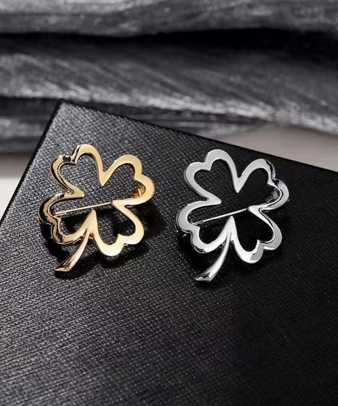 DIY Gold Stainless Steel Four Leaf Clover Hollow Out Brooches WP001