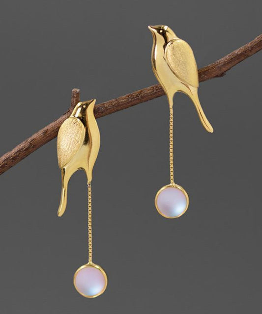 Boucles d'oreilles pendantes en forme de petit oiseau avec surdorure colorée en argent sterling et or QQ024