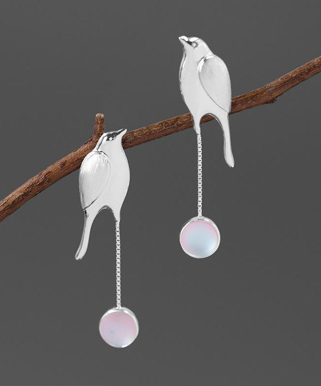 Boucles d'oreilles pendantes en forme de petit oiseau avec surdorure colorée en argent sterling et or QQ024