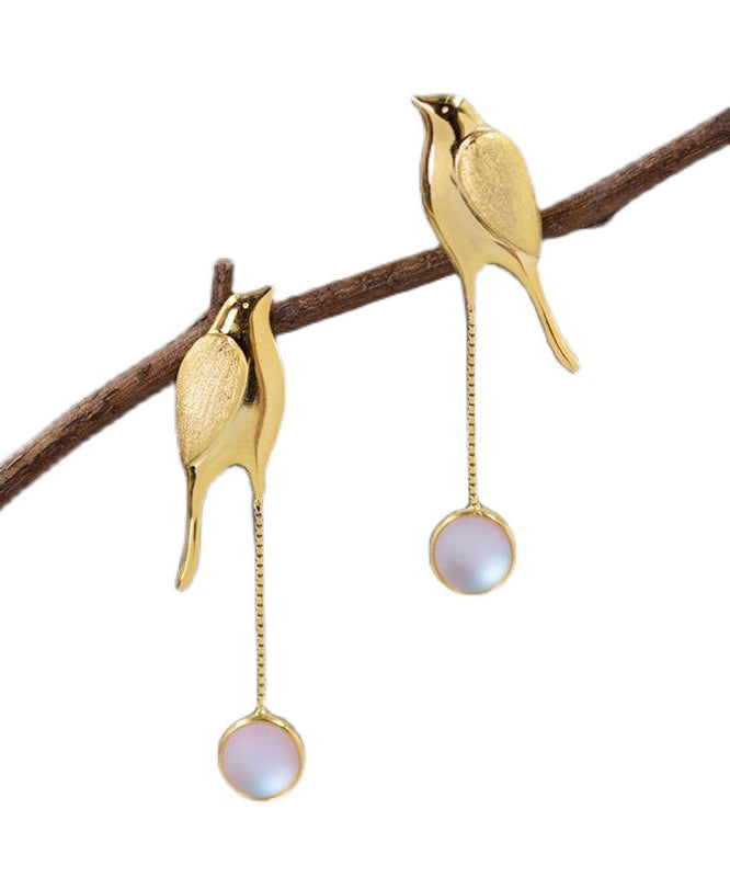 Boucles d'oreilles pendantes en forme de petit oiseau avec surdorure colorée en argent sterling et or QQ024