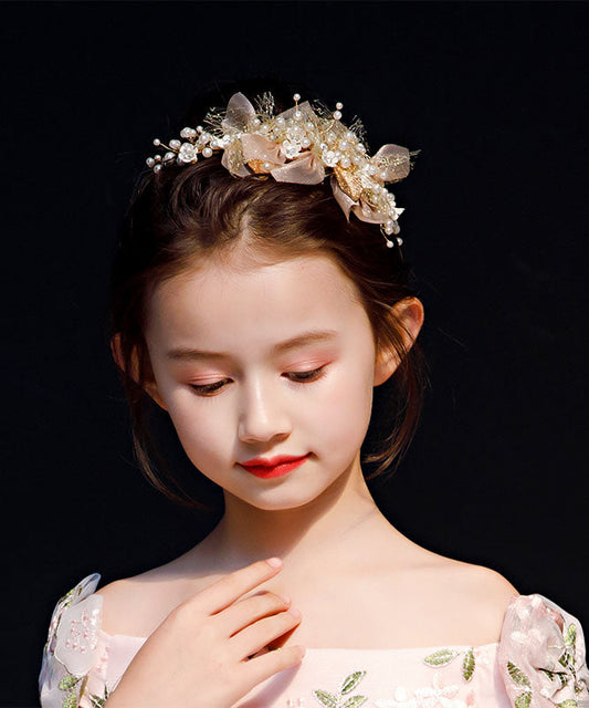 DIY Gold Tulle Pearl Leaf Girl Hairpin IU037