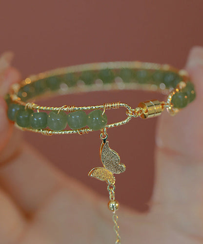 DIY Grünes Kupfer Overgild Jade Schmetterling Quaste Charm Armband GH1018