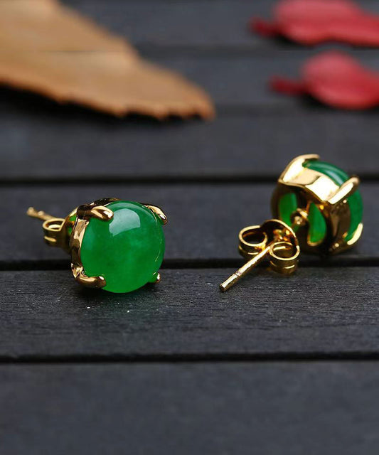 Boucles d'oreilles à tige en argent sterling vert incrustées de jade DIY DF1031