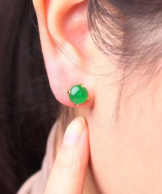 Boucles d'oreilles à tige en argent sterling vert incrustées de jade DIY DF1031