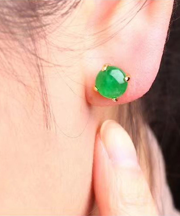 Boucles d'oreilles à tige en argent sterling vert incrustées de jade DIY DF1031