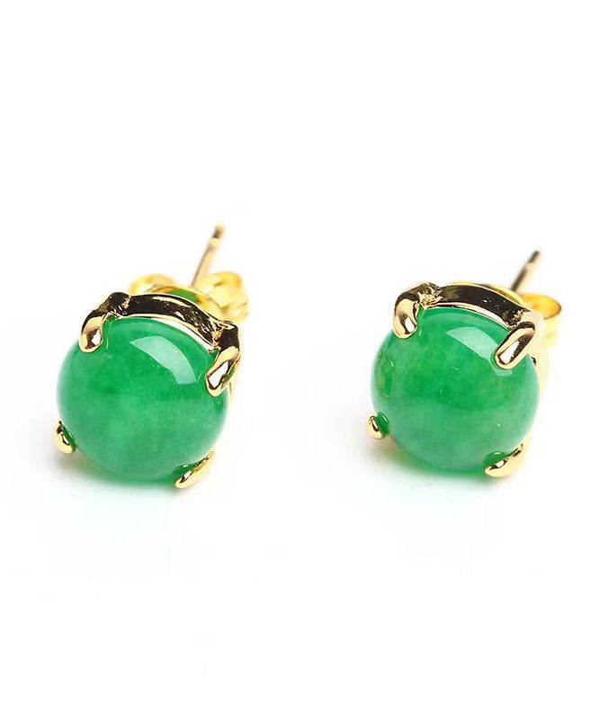 Boucles d'oreilles à tige en argent sterling vert incrustées de jade DIY DF1031