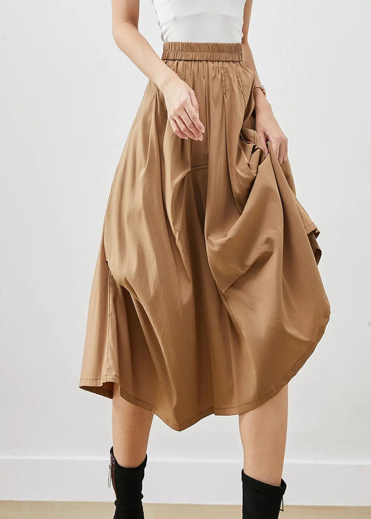 DIY Khaki Asymmetrical Oversized Cotton Skirt Fall Ada Fashion