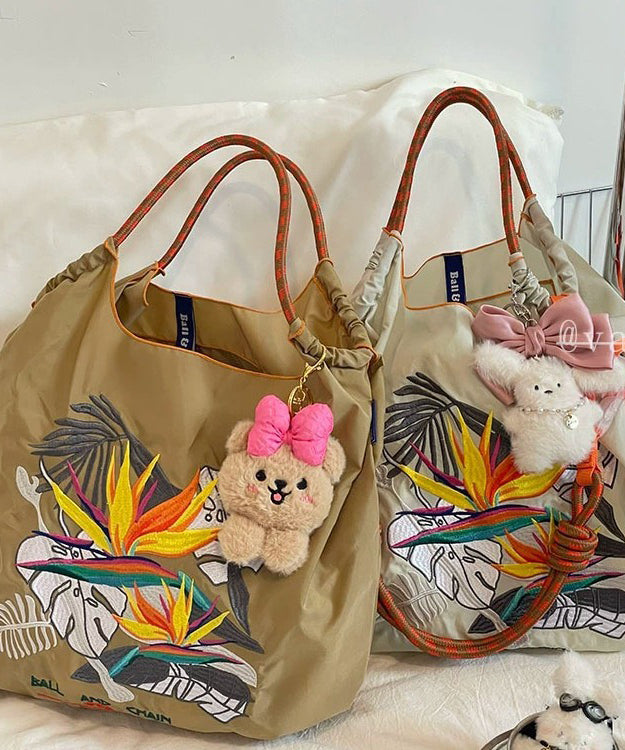 DIY Khaki Embroideried Solid Durable Nylon Shopping Bag SX1002