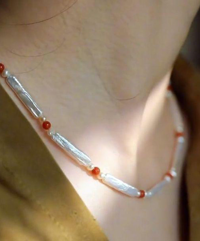 DIY Red Pearl Agate Beading Gratuated Bead Necklace WQ014