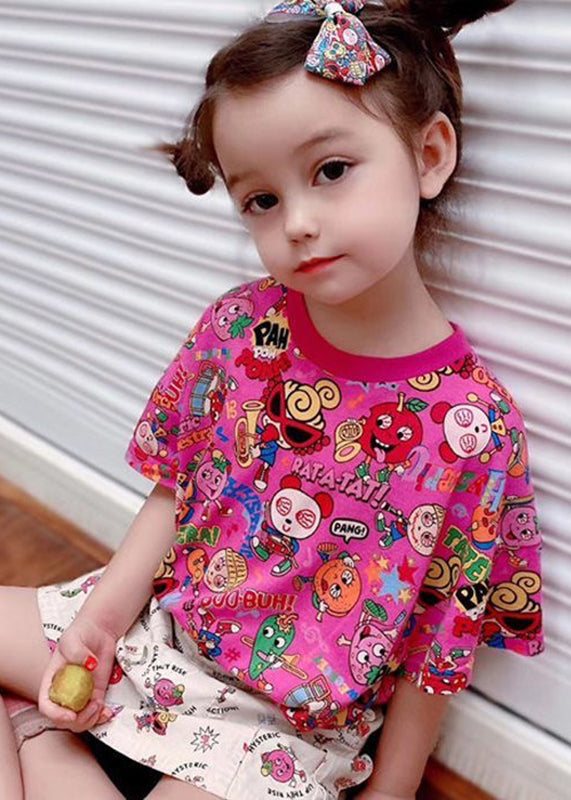 DIY Rose O-Neck Print Kids Tops Summer YU1060