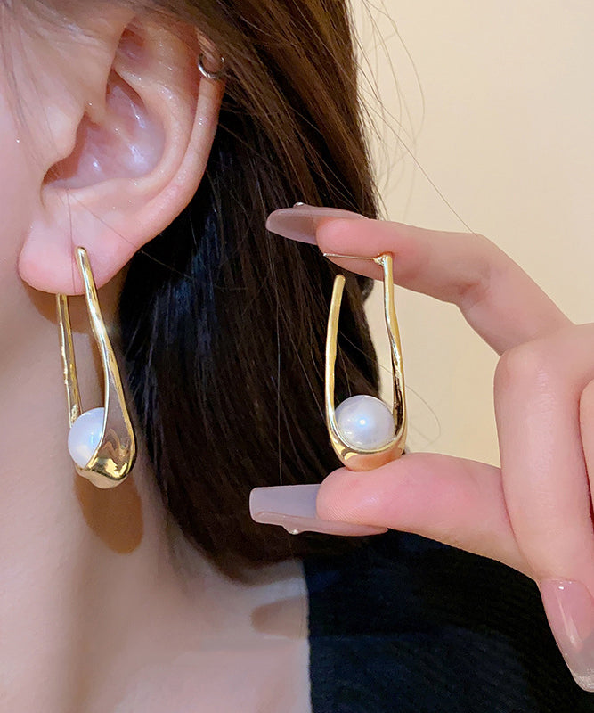 DIY Silk Alloy Pearl Asymmetrical U Shaped Hoop Earrings ZZ025