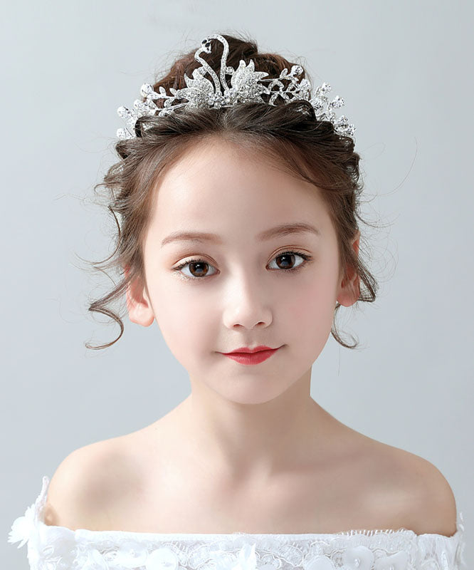 DIY Silk Alloy Zircon Pearl Little Swan Kids Crown IU046